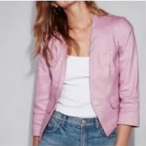 Express Pink Linen Blend Cropped Blazer Jacket Women’s Size 4 NWT $128